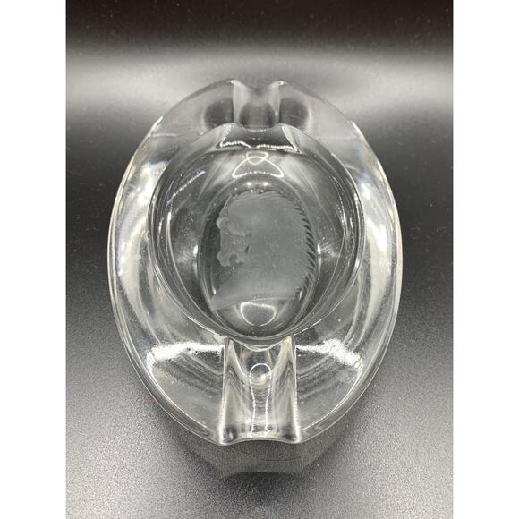 Vintage Etched Horse Bust 5” Oval Clear Glass 2 Rest Ashtray Read - Picture 1 of 6